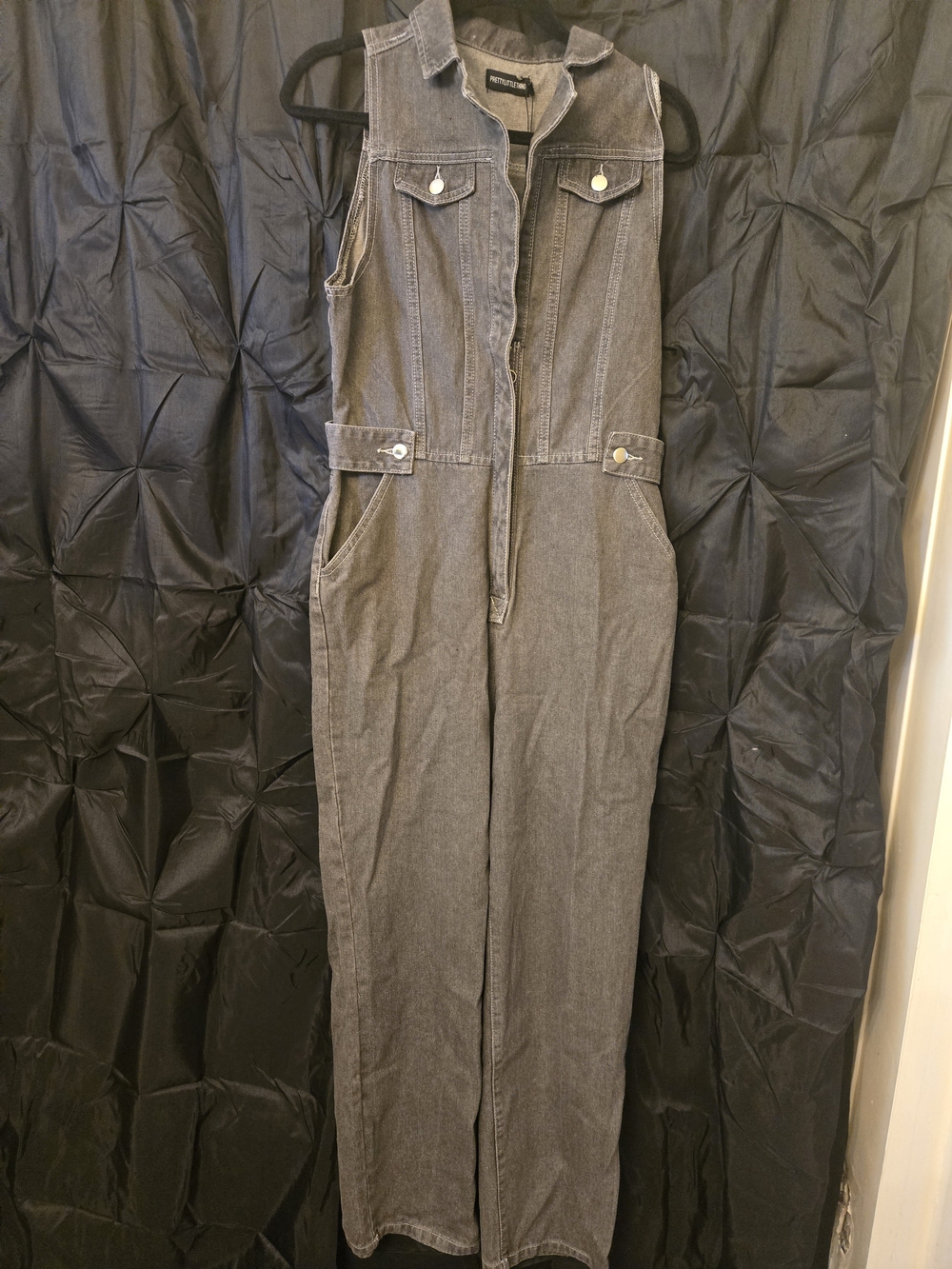 PrettyLittleThing Washed Gray Sleeveless Denim Jumpsuit